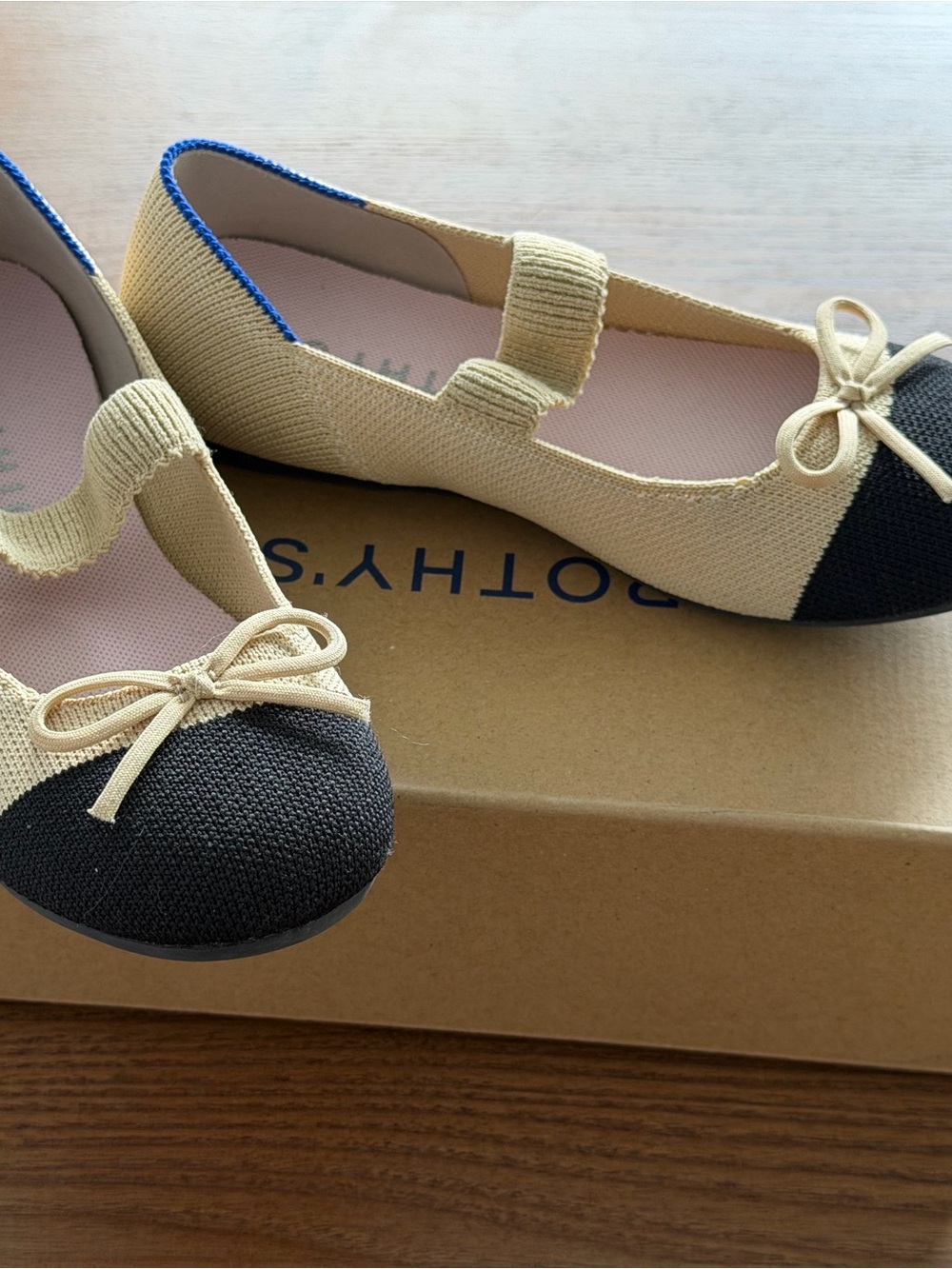 Rothy's Beige Knit Flats with Black Toe Accent - Picture 2 of 5